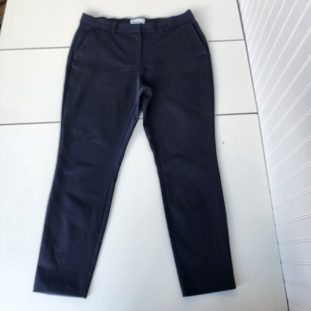 H&M Women's Black Flat Front Solid Dress Pants Regular Cotton Polyester Sz 14